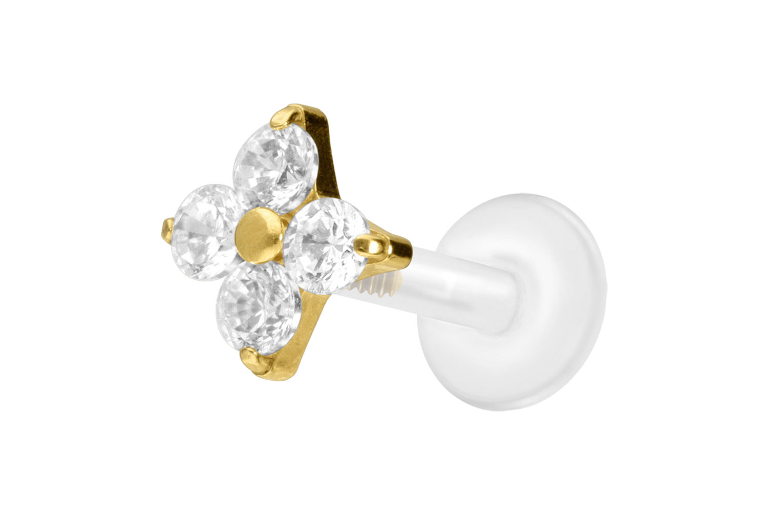 PTFE Labret Piercing mit Innengewinde + Titan-Aufsatz KRISTALLBLUME